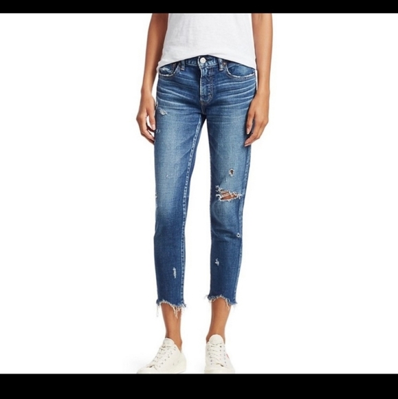 Moussy Vintage Glendele Distressed Tapered Raw Hem Ankle Skinny Denim Jeans 25 - Picture 4 of 15
